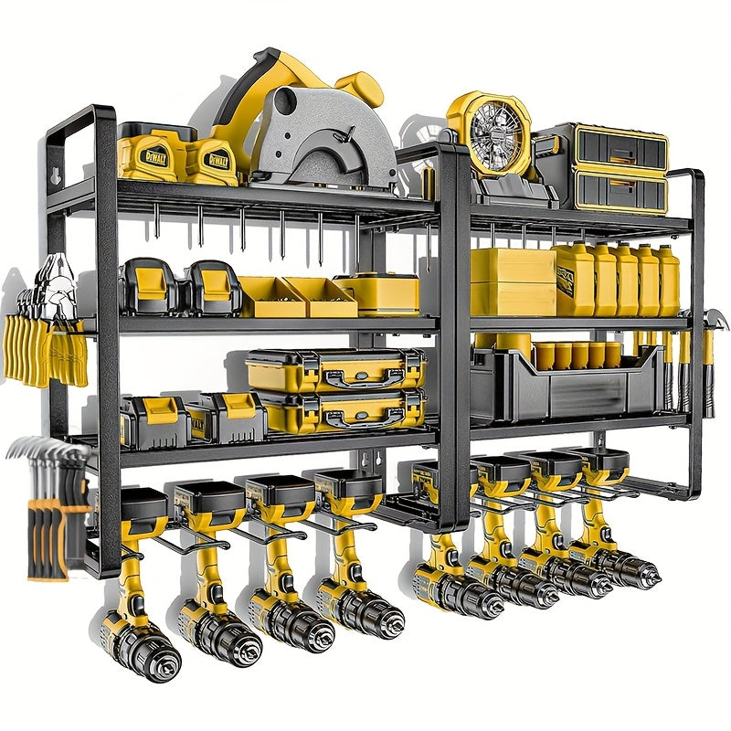 Electric Tool Organizer Wall-Mounted, 4 Layers 8 Holes, 3 Layers 7 Holes, 4 Layers 4 Holes, 2 Layers 4 Holes Heavy-Duty Storage Rack, for Garage Organization, with Hook Tool Storage, Screwdriver Hammer Rack, Gifts for Men, Boyfriends, Husbands