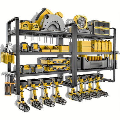 Garage Tool Organizer Wall Mount – Heavy-Duty Multi-Layer Power Tool Storage Rack with Hooks for Drills, Screwdrivers & Hammers | Workshop Wall Holder, Gift for Men & Husbands