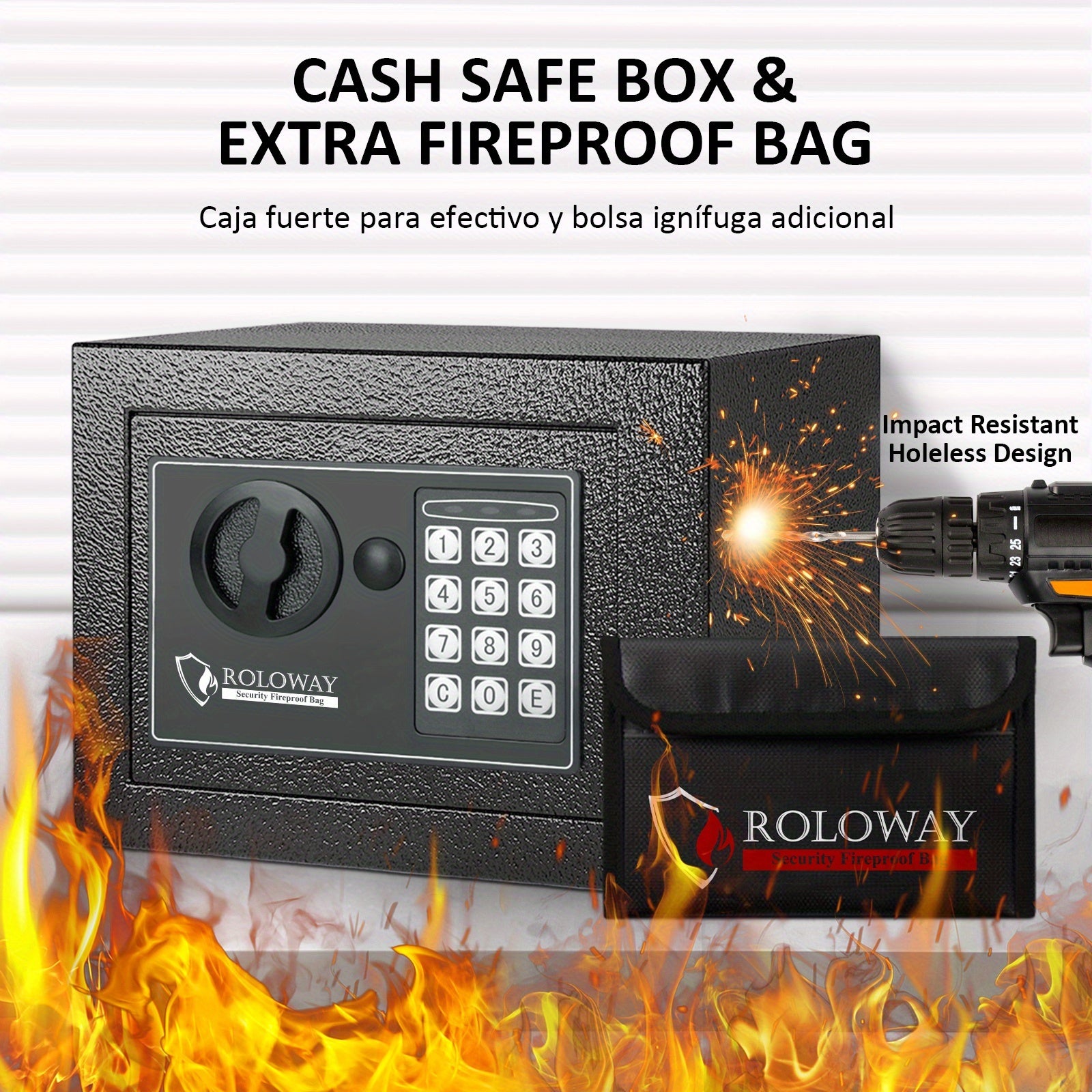Fireproof Safe Box with Digital Keypad Lock & Fireproof Bag – Home & Office Security Storage for Cash Documents Jewellery & Valuables, Multiple Sizes, Black Silver & Pink, Canada