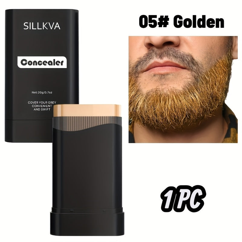 Hair & Beard Color Concealer Comb with Fine Teeth - SILLKVA Waterproof Gray Coverage Root Touch-Up & Mustache Coloring Stick, 5 Shades, 0.7oz, Long-Lasting Formula for Men & Women