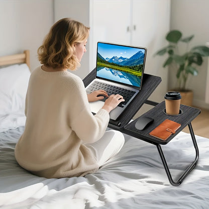 Foldable Laptop Bed Desk with USB Port – Portable Adjustable Lap Tray Table for Sofa Couch Floor, No Assembly, Study Work Eating Reading, Black Pink Walnut White