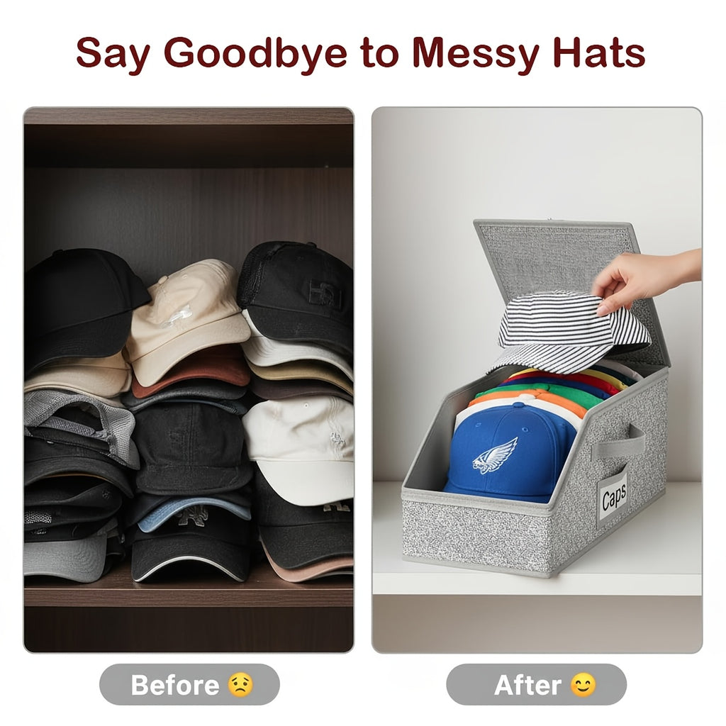Stackable Hat Storage Box, 1/2pcs Stackable Baseball Cap Storage Box, Transparent Window, Sturdy Cardboard Hat Box for Underwear, Socks, Toys, Suitable for Men, Gray