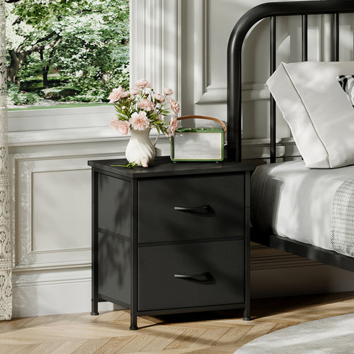 EUNOS 2-Drawer Nightstand with Removable Fabric Bins – Sturdy Steel Frame, Wood Top Bedside Table | Small Dresser for Bedroom, Closet & Living Room | 3 Finishes, 1pc & 2pc Options | ShopVora CA