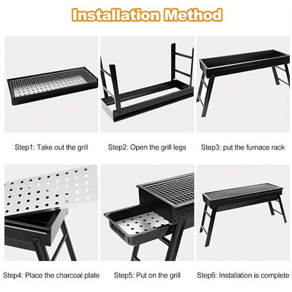 Portable Stainless Steel Charcoal Grill with Foldable Legs & Carrying Case - Heavy Duty Compact BBQ Grill for Camping, Picnic & Backyard with Fast Ignition, Polished Finish for Adults