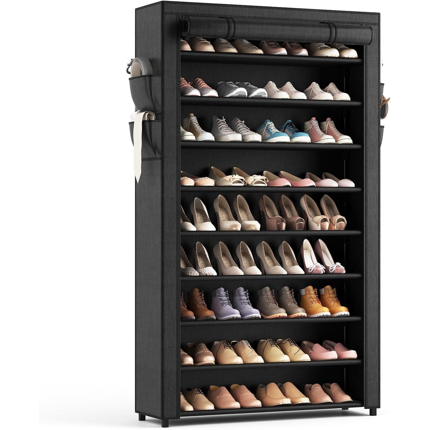 10-Tier Covered Shoe Rack Organizer 40-50 Pairs – Large Capacity Vertical Shoe Shelf with Cover for Closet Entryway Dorm Bedroom Canada