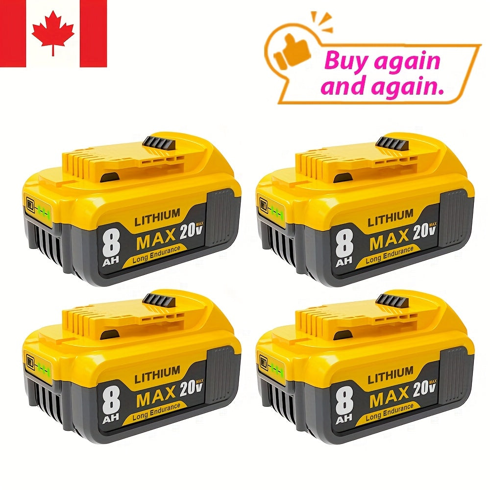 DeWalt 20V XR Compatible Replacement Battery 8.0Ah – Fits DCB200 DCB201 DCB204 DCB205 DCB206 DCB207 & All DCD DCF DCG Series Cordless Tools, 1-Pack 2-Pack 4-Pack High Capacity Li-Ion Battery