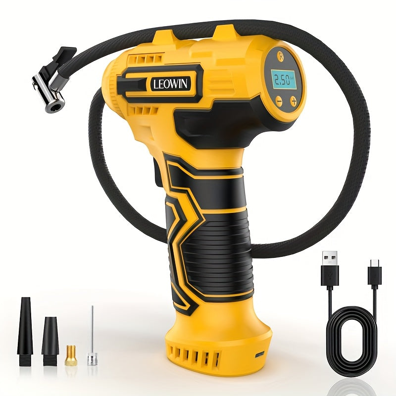 Tire Inflator Portable Air Compressor with Auto-Shutoff, Handheld Air Pump, 150 PSI Cordless Car Tires Pump with Digital Pressure Gauge/Led Light for Cars, Motorcycles, Bikes, Ball - Compact, Rechargeable, And Easy-To-Use Design, Car Additions