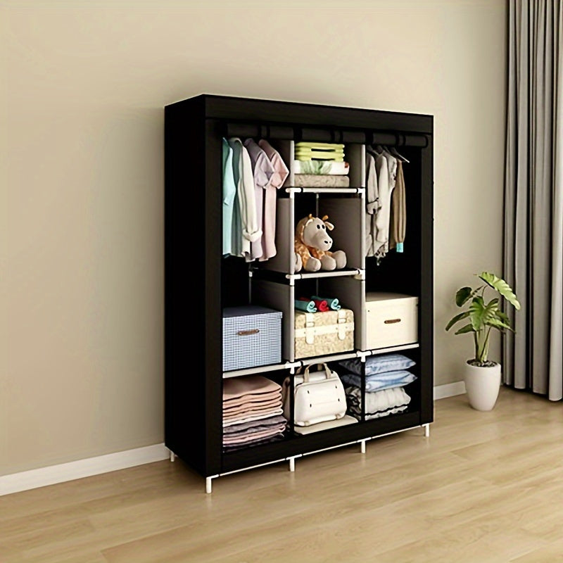 Portable Wardrobe Closet Clothes Organizer Non-Woven Fabric Cover with 6 Storage Shelves, 2 Hanging Sections and 4 Side Pockets size (170*128*45CM/148*56*44CM)