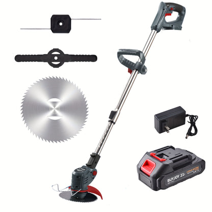 3-in-1 Cordless String Trimmer Lawn Mower & Brush Cutter with Dual Battery, Multiple Blade Types & Wheeled Design – Lightweight Electric Weed Eater for Lawn, Garden & Yard Trimming, Great Father's Day Gift