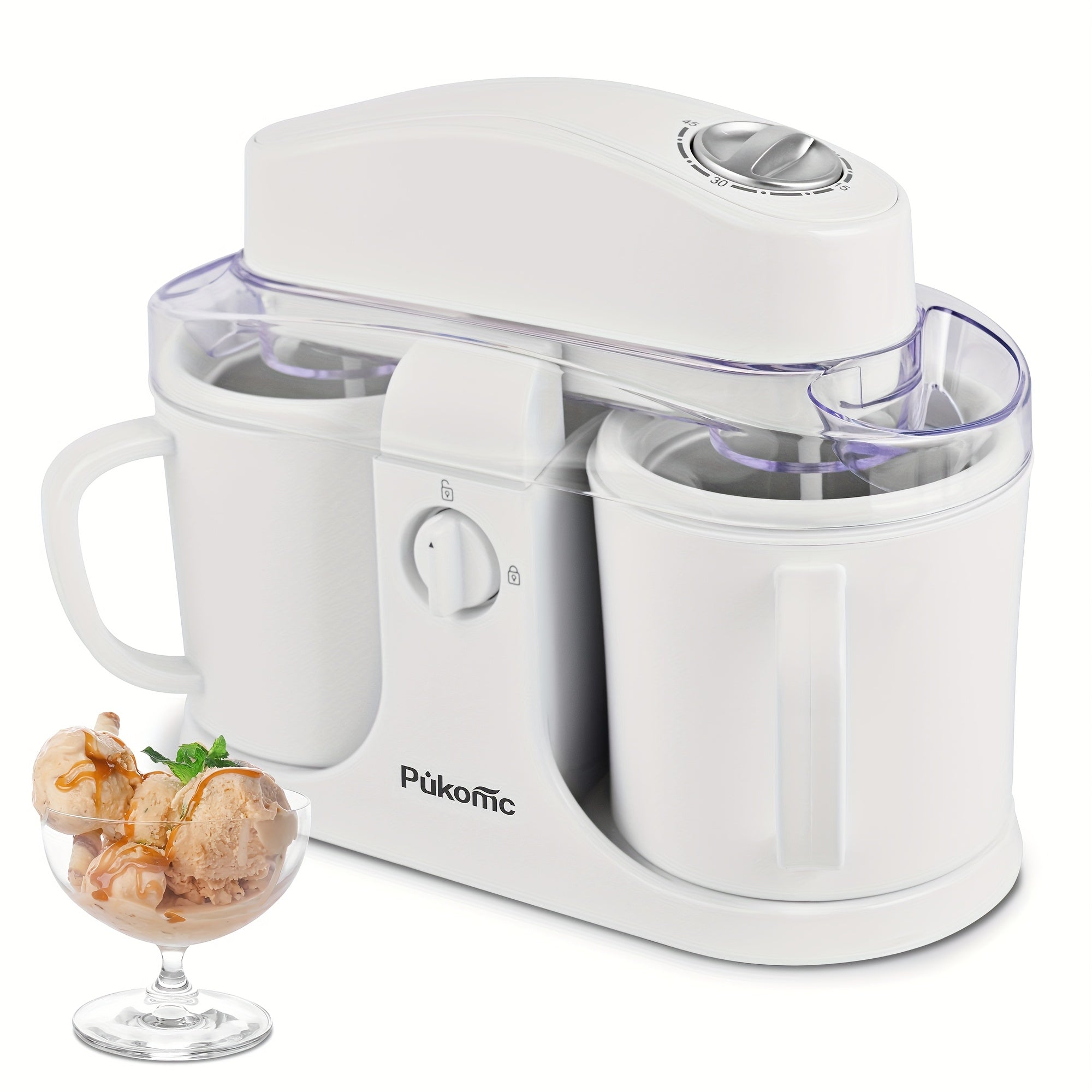 Dual-Cup Ice Cream & Frozen Yogurt Maker Machine – 33.81oz Detachable Design for Homemade Ice Cream, Frozen Yogurt & Fruit Smoothies, Easy to Use & Clean, Perfect Christmas Gift for Families