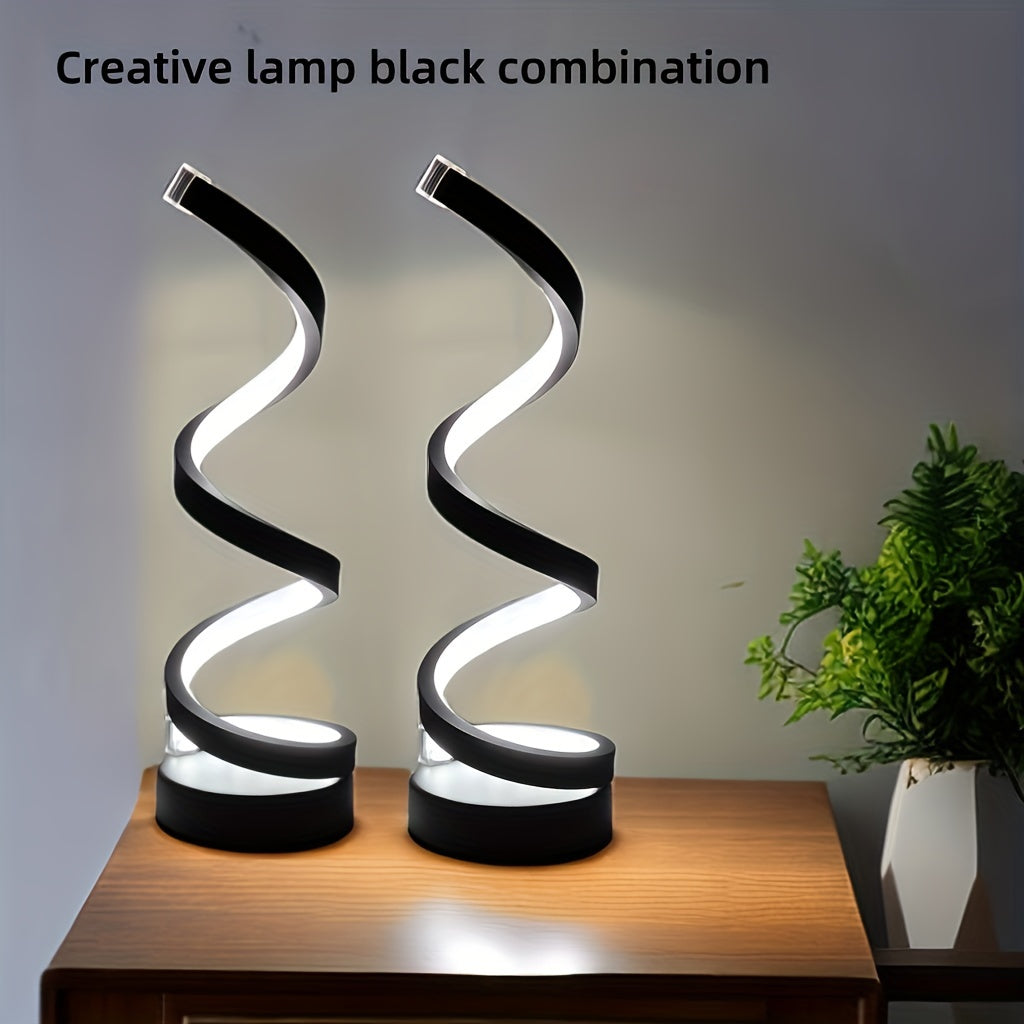 Dimmable Spiral Touch Table Lamp with USB-C Charging Port – 3-Way Dimming, LED Bulb Included, Modern Minimalist Bedside Desk Lamp for Bedroom & Living Room, Black or White