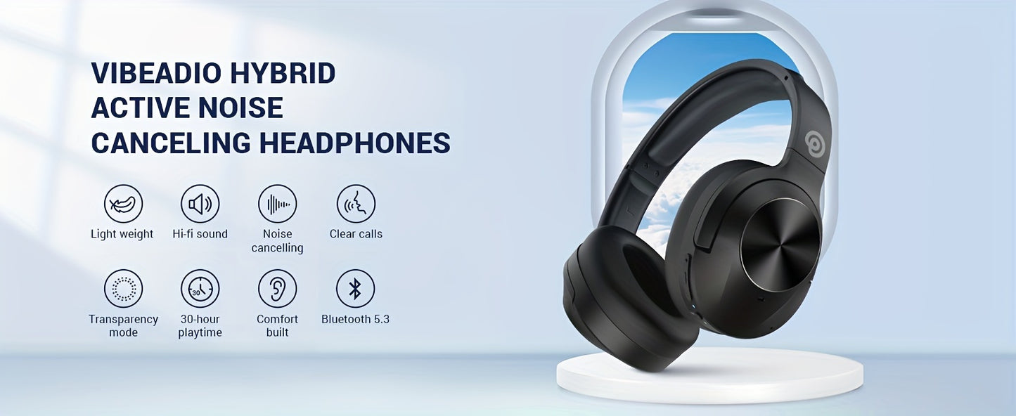 Hybrid Active Noise Cancelling Wireless Headphones with Microphone, 30H Playtime, Deep Bass Hi-Fi Audio, Memory Foam Ear Cups, Bluetooth 5.3 Over-Ear Headphones