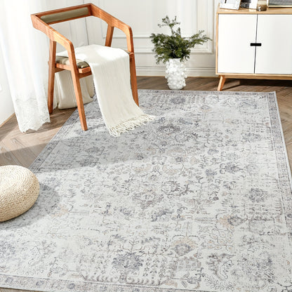Vintage Boho Distressed Floral Area Rug – Machine Washable, Non-Slip Backing, Stain Resistant – Retro Oversized Accent Carpet for Living Room, Bedroom, Kitchen & Dining Room