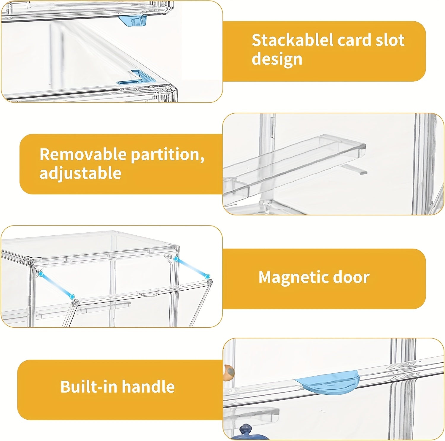 1pc/3pcs Transparent Acrylic Display Case with 2 Removable Dividers, Magnetic Door, Dustproof & Waterproof - Perfect for Figures, Collectibles, Handbags & Cosmetics