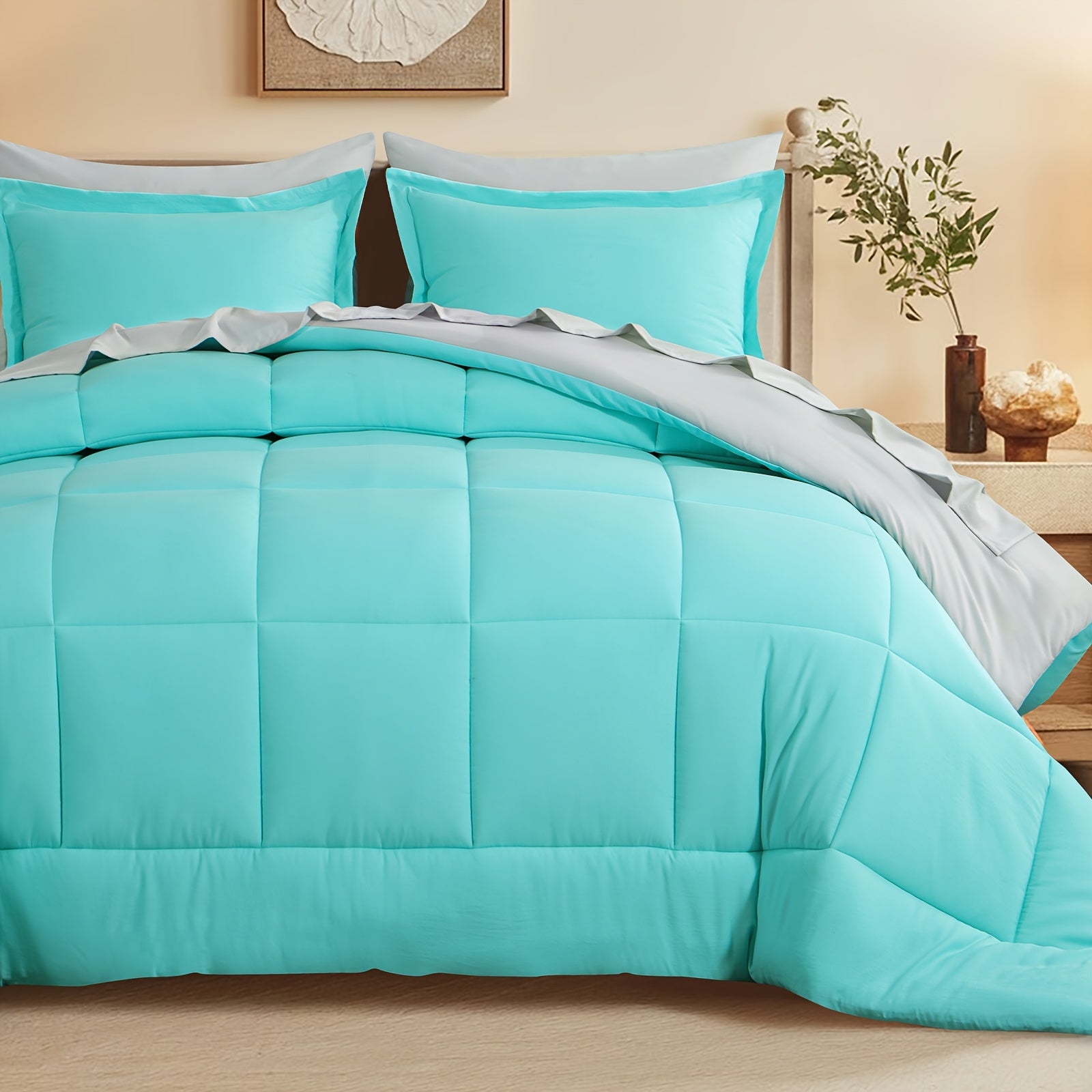 7pcs Luxurious Reversible Bedding, Soft Microfiber, Lightweight, Breathable, Easy to Care for - Includes Comforter, Flat Sheet, Fitted Sheet, And Pillowcases, Perfect As Gifts for The Family, Suitable for All Seasons
