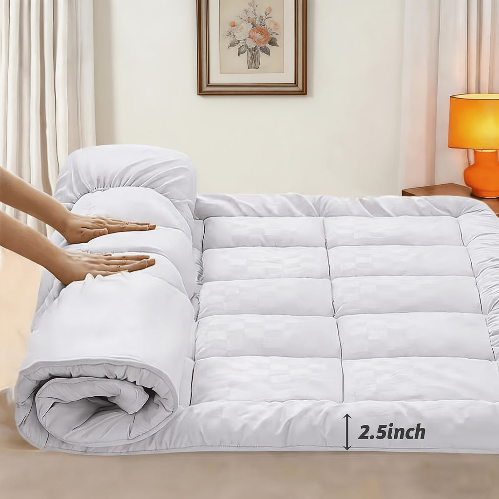 Cooling Mattress Topper with Deep Pocket Suitable for Bed Frame, Quilted Fitted Mattress Pad Cover, Machine Washable Bed, Stretches Up to 21' Top Layer & Fits Most Beds, for Temperature Regulation