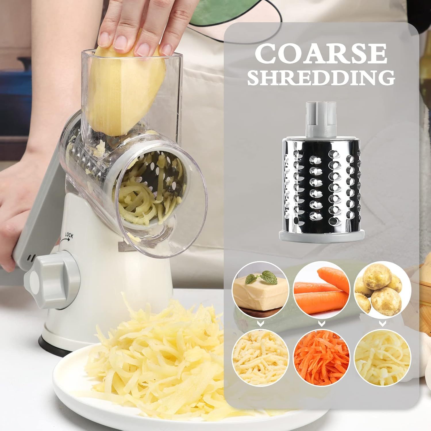 4pcs Multi Functional Hand Cranked Vegetable Cutter, Household Kitchen Manual Vegetable Machine, Slicer, Slicer, Drum Type Vegetable Cutter