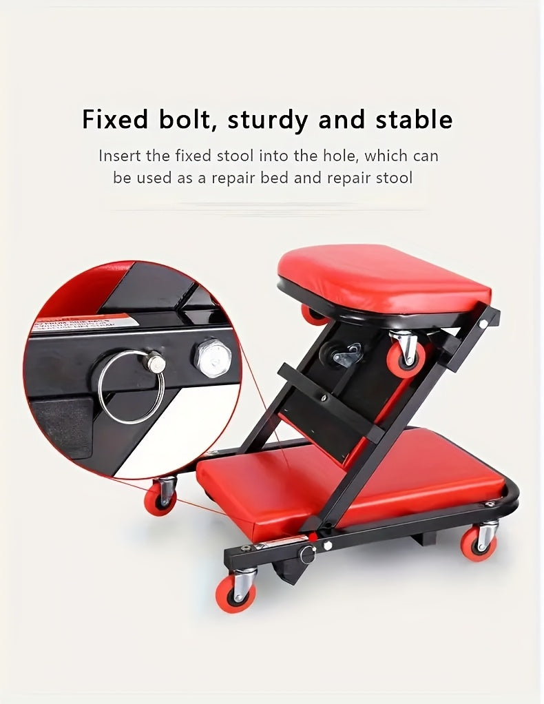 Auto Repair Bench with Roller Moving Tool Tray(Sold Separately), 2-in-1 Track, 36inch; Z Track Seat, Load Capacity Garage Chair Adjustable Rolling Folding Track ; Wheels.A Gift for The Family