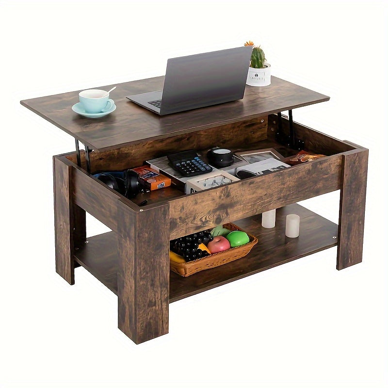 Lift Top Coffee Table with Hidden Storage Shelf – Living Room, Small Space