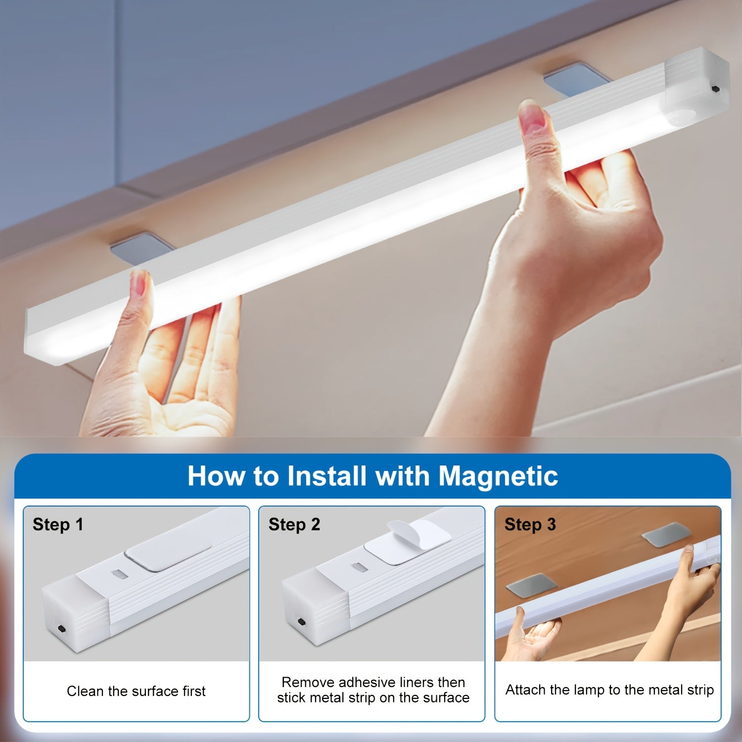 6 Pack LED Motion Sensor Light, USB Rechargeable Under Cabinet Lights, White Light Magnetic Undercounter Lighting, Dimmable Night Light LED Sensor Lights for Bedroom, Kitchen, Bathroom, Wardrobe, Desk, Closets Cupboard Stairs Corridor