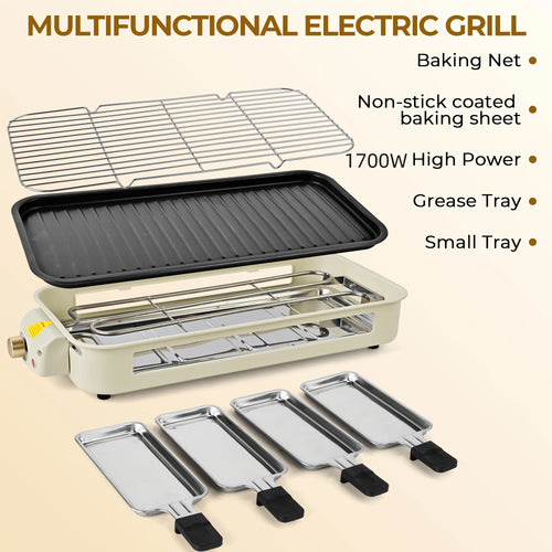 1800W Indoor Electric Grill Smokeless – Removable Non-Stick Plate, Portable BBQ Griddle, Dishwasher Safe, Hot Pot Function, Kitchen Must-Have for Cooking, Parties & Christmas Gifts