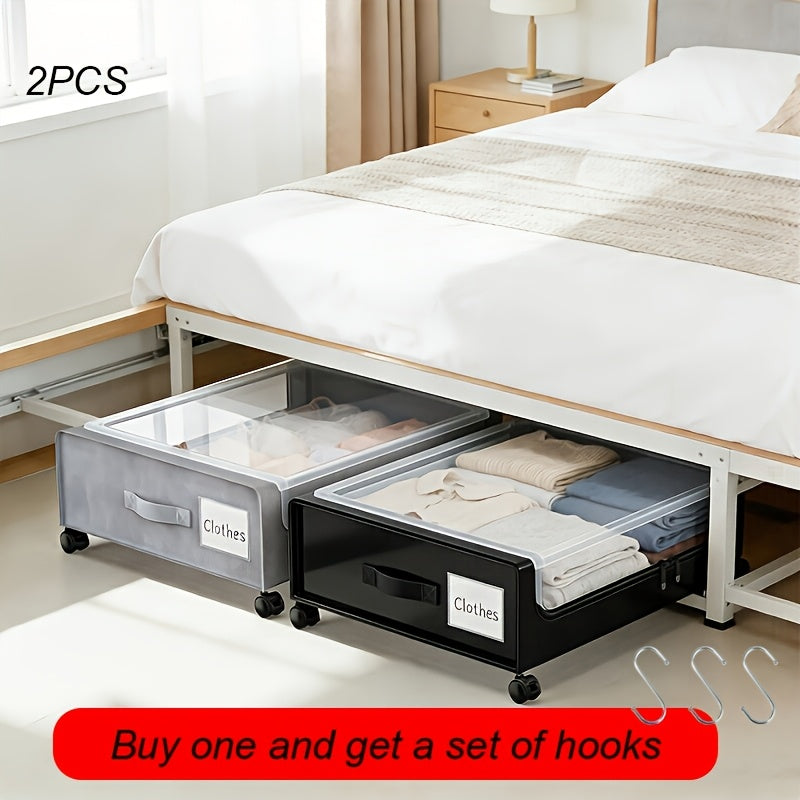 Rolling Under-Bed Storage Cabinet on Wheels with Transparent Window & Label, Metal Under-Bed Drawer Container for Clothes Shoes Organization, 1-Pack 2-Pack Gray Black