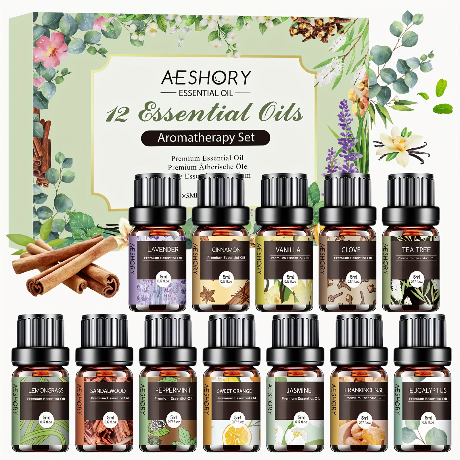 Pure Essential Oils Gift Set – 12 / 20 / 32 Pcs Aromatherapy Kit with Lavender, Tea Tree, Peppermint & More, 5ml Bottles for Massage, Skin Care & Diffuser, Holiday & Father's Day Gift | ShopVora CA