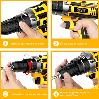 Cordless Impact Drill 21V Combo Kit with Battery & Fast Charger – Multifunctional Power Tool Set with Drill Bits & Toolbox for Home Renovation, Gardening & Outdoor Maintenance