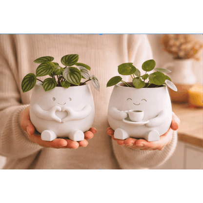 Cute Smiley Face Planter Set of 2 – Succulent Flower Pot & Pen Holder, Lightweight Desktop Decor for Home Office Bedroom, Unique Housewarming Birthday Gift for Women | ShopVora CA