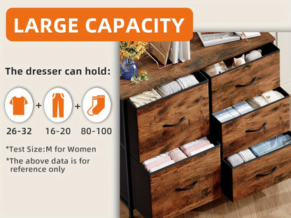 EUNOS Wide Dresser with 5 Drawers & Removable Fabric Bins - Large Storage Chest of Drawers for Bedroom, Closet, Bedside, Living Room, Laundry Room & Entryway Hallway Organization