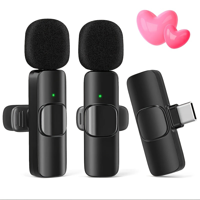 Wireless Lavalier Microphone – Plug & Play, 8H Battery, Noise Cancelling, iOS & USB-C