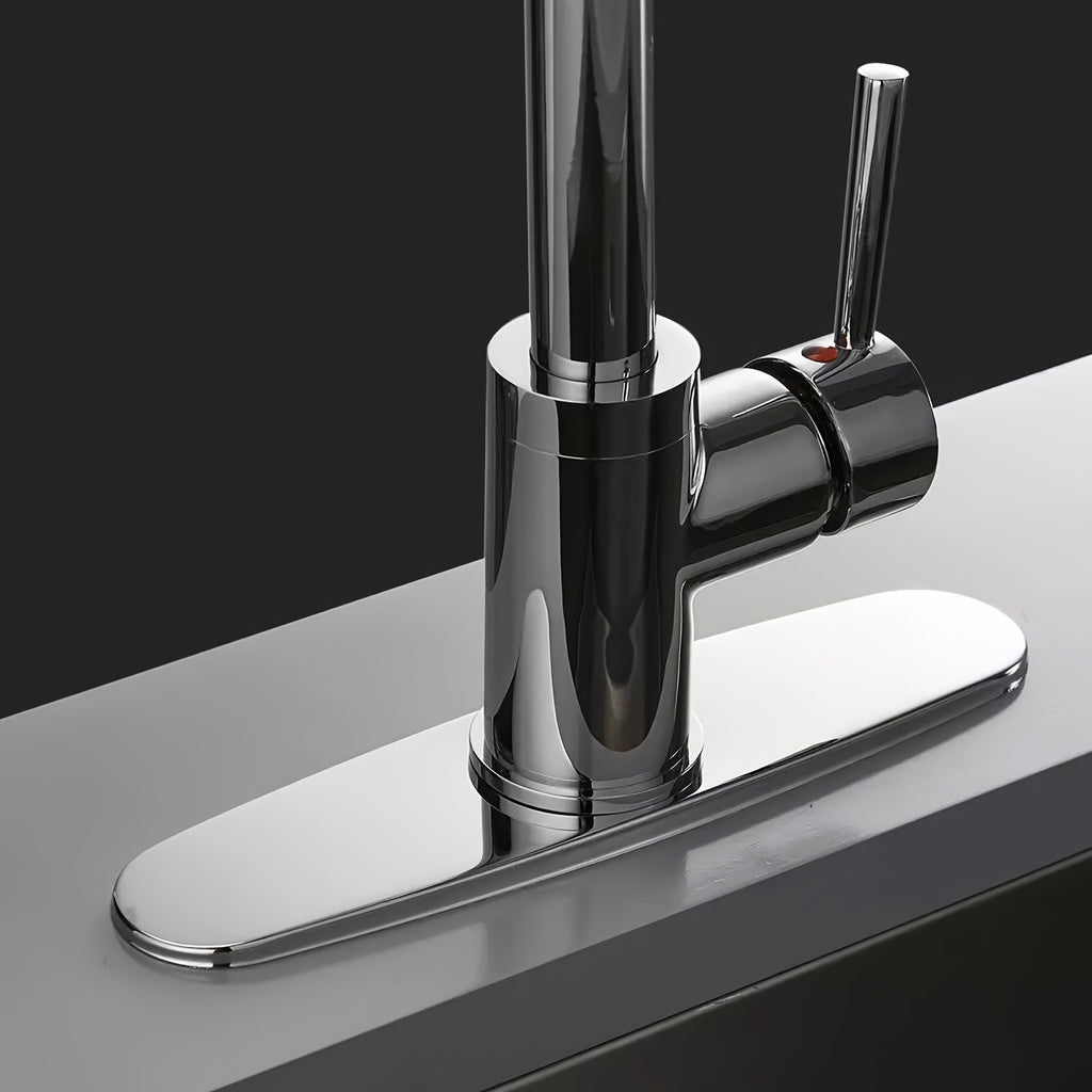 One Kitchen Faucet Featuring a Pull-Down Spray, Single Handle, And High Arc Design Made of Commercial-Grade Stainless Steel with a Brushed Nickel Finish. It Includes a Deck Plate And Is Ideal for Use in Bars, Laundry Rooms, Rvs