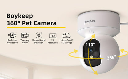 BoyKeep Indoor WiFi Security Camera 2-Pack – 360° Panoramic, 3MP HD, Night Vision, Two-Way Audio, Motion Detection, SD Card & Cloud Storage, Baby Monitor Pet Cam, 2.4G/5G Dual-Band (3MP-Call)