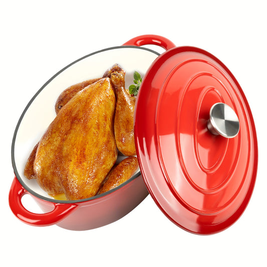 Kerilyn 4.5 QT Enameled Oval Dutch Oven Pot with Lid And Dual Handles, Cast Iron Dutch Oven for Cooking, Bread Baking, Non-Stick Enamel Coated Cookware