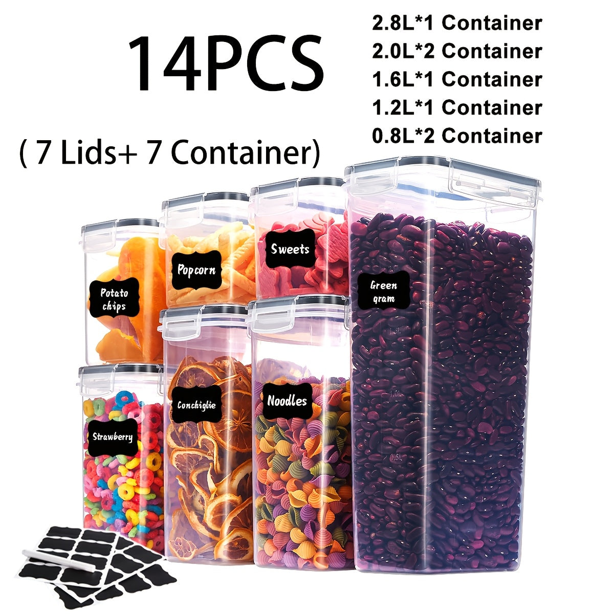 Pantry Food Storage Containers with Airtight Lids 14/18/30/60pcs – BPA Free Stackable Organizer Set for Rice Pasta Grains Tea Nuts Coffee Beans Flour & Sugar | ShopVora CA