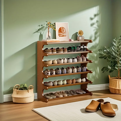 Bamboo Shoe Rack Freestanding Multi-Tier with Wood Grain Finish – Space-Saving Entryway Shoe Organizer for Home, Dorm & Apartment, Easy Assembly, Sturdy Brown Shoe Storage Shelf for Hallway & Bedroom