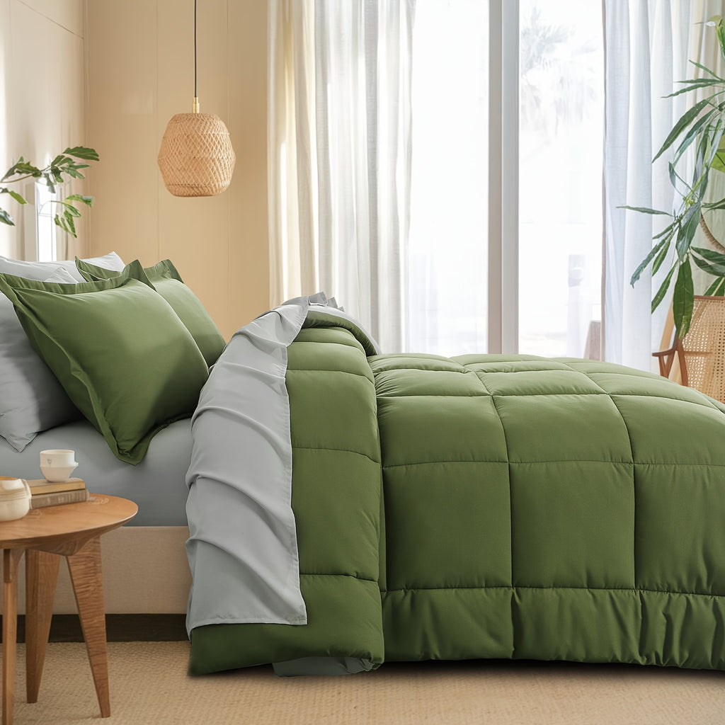 7pcs Luxurious Reversible Bedding, Soft Microfiber, Lightweight, Breathable, Easy to Care for - Includes Comforter, Flat Sheet, Fitted Sheet, And Pillowcases, Perfect As Gifts for The Family, Suitable for All Seasons