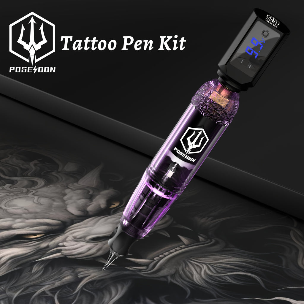 Tattoo Tools Valentine's Day Gift Tattoo Pen Kit - POSEIDON Wireless Tattoo, Tattoo Gun Kit with Tattoo Power Supply And 20pcs Tattoo Cartridge Needles, Complete Tattoo Kit 11 Color Tattoo Inks Tattoo Supplies for Beginners