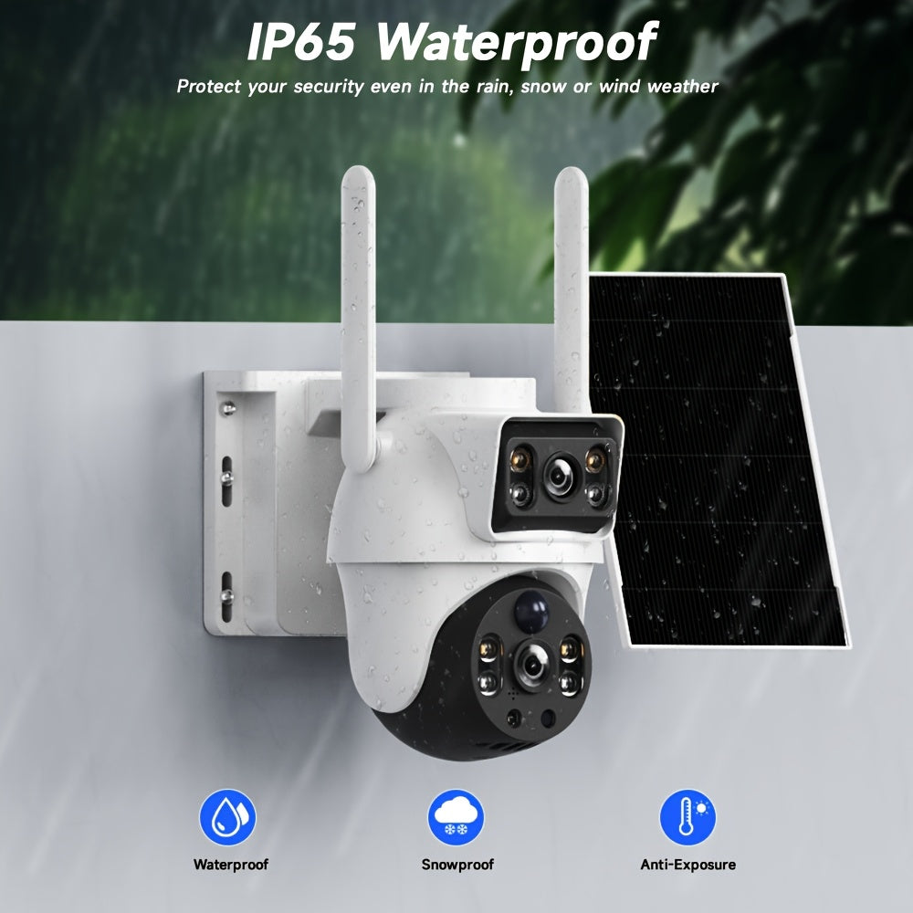 XIAOVV [10 Zoom] 4K Solar Outdoor Wireless Surveillance Camera, 2.4G WiFi Security with Solar Panel, Dual Lens PTZ Surveillance System, PIR Motion Detection, Color Night Vision, Two-Way Audio, App Control for Home Security, Farm, Remote