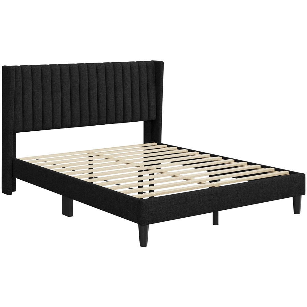 Upholstered Platform Bed Frame with Channel Tufted Headboard and Wing Side - Fabric Bed No Box Spring Needed, Wood Slat Support, 800 lb Capacity, King Queen Full, Ivory Dark Gray Black Canada