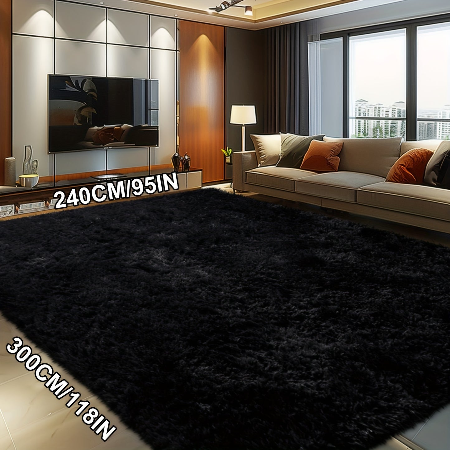 Fluffy Soft Area Rug – Luxury Non-Slip Indoor Carpet for Living Room, Bedroom & Home Decoration, Ultra-Plush Floor Rug, 7 Colours & 5 Sizes, Tie-Dye Black White Navy Blue Grey