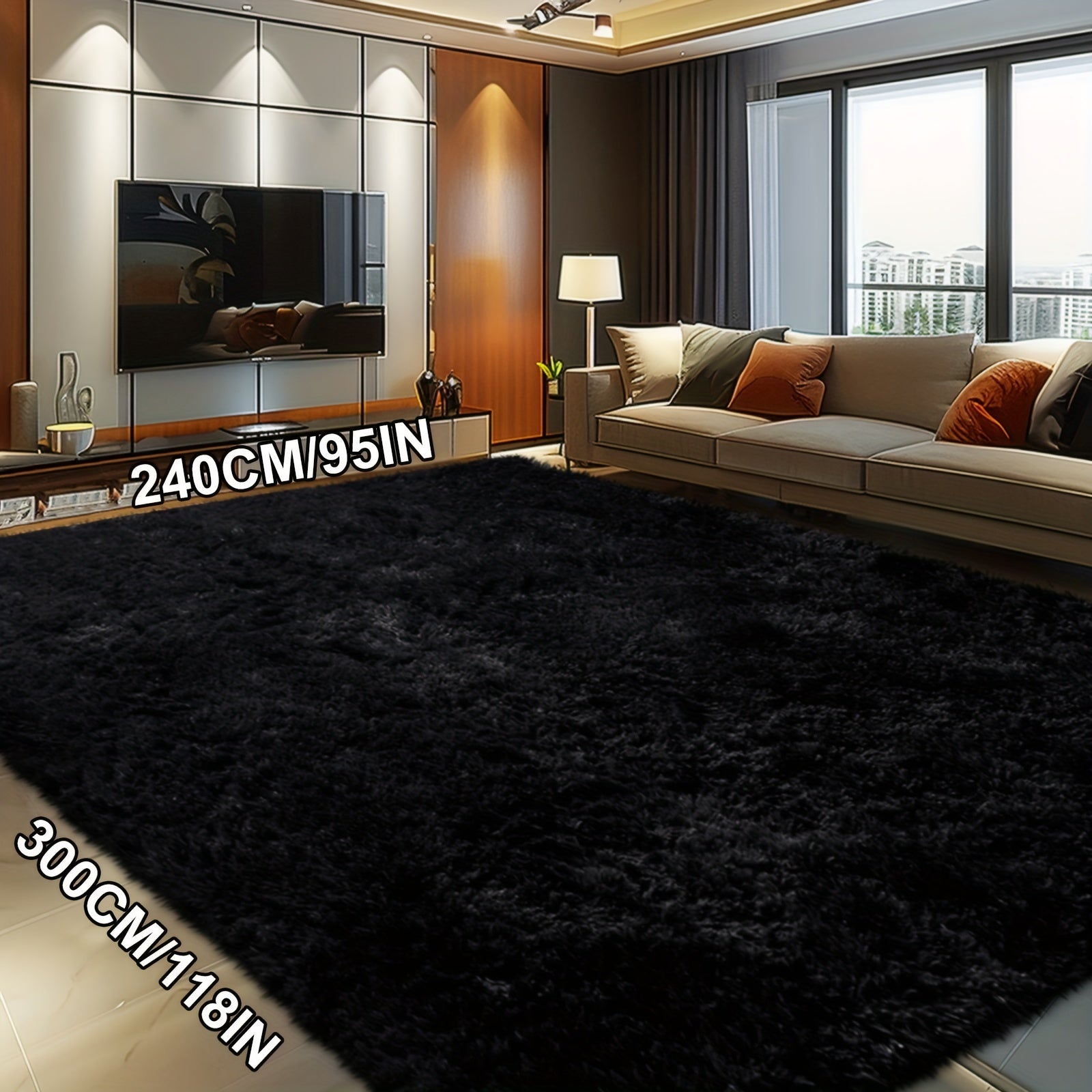 Fluffy Soft Area Rug – Luxury Non-Slip Indoor Carpet for Living Room, Bedroom & Home Decoration, Ultra-Plush Floor Rug, 7 Colours & 5 Sizes, Tie-Dye Black White Navy Blue Grey