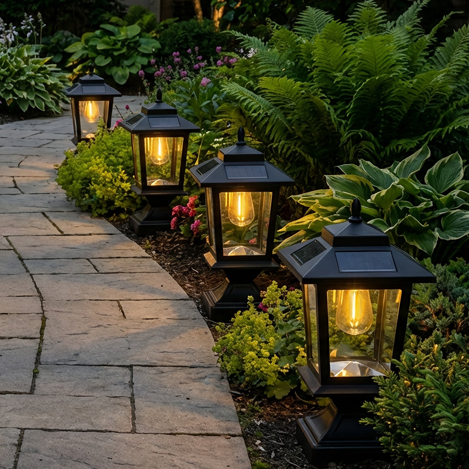 2 PACK Solar Post Cap Lights | Waterproof Outdoor Light for 4x4 Wooden Posts, Solar Lights with Glass Shade for Deck Fence Patio Post Decor, Matte Black - HOODINK