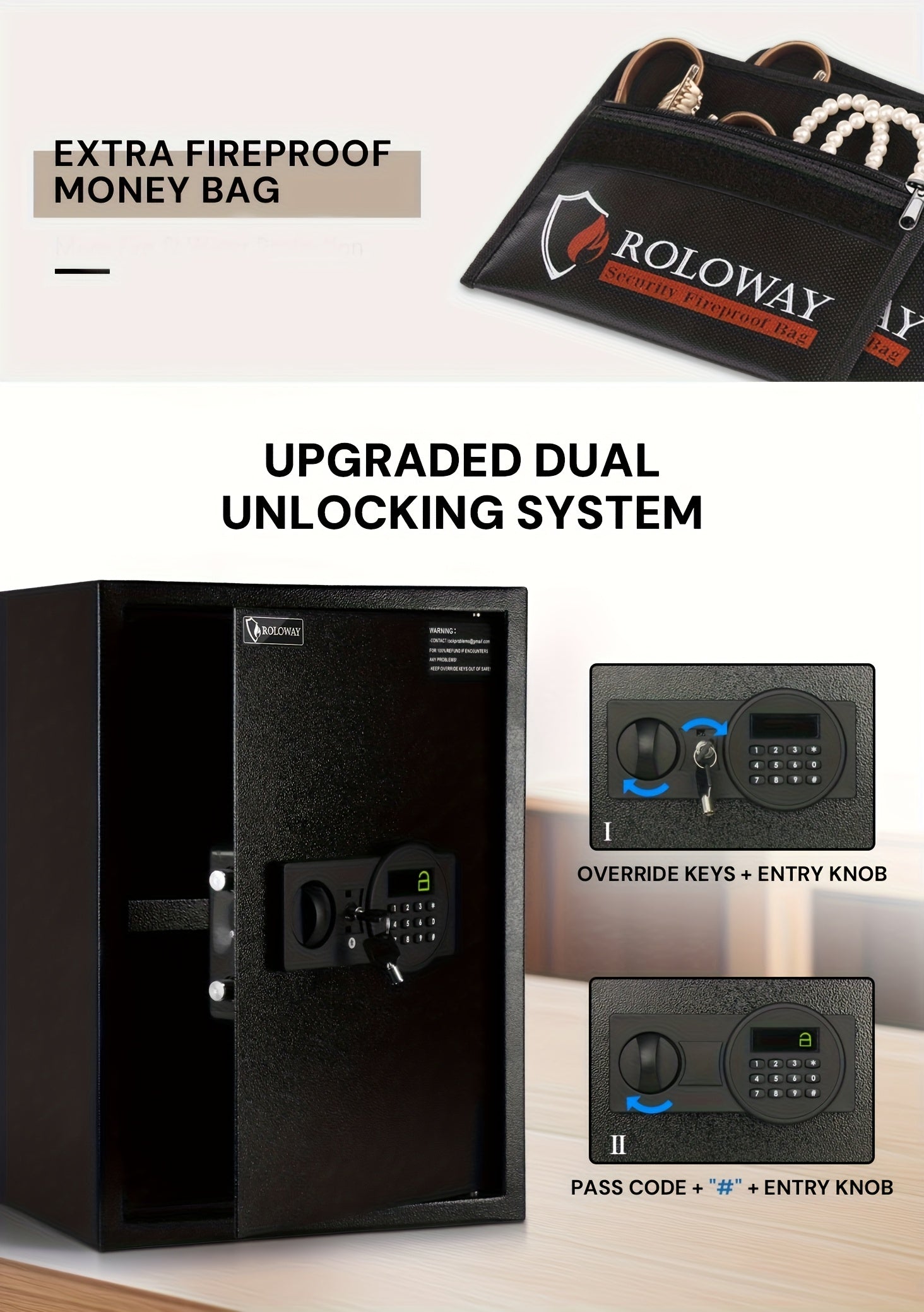 Fireproof Safe Box with Digital Keypad Lock & Fireproof Bag – Home & Office Security Storage for Cash Documents Jewellery & Valuables, Multiple Sizes, Black Silver & Pink, Canada
