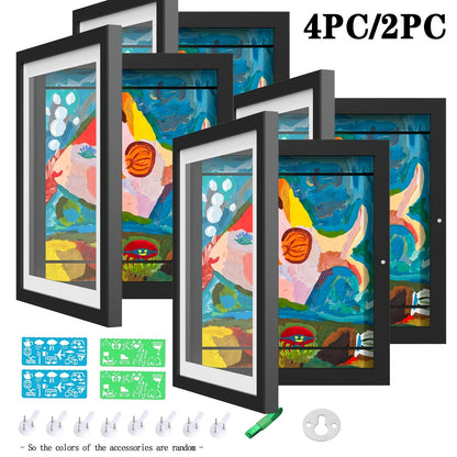 Kids Art Frames Front Opening Changeable – Children Artwork Storage Display Frame Holds 50 Pieces for Wall, Set of 2 or 4 (Drawings, Crafts & Art Projects)