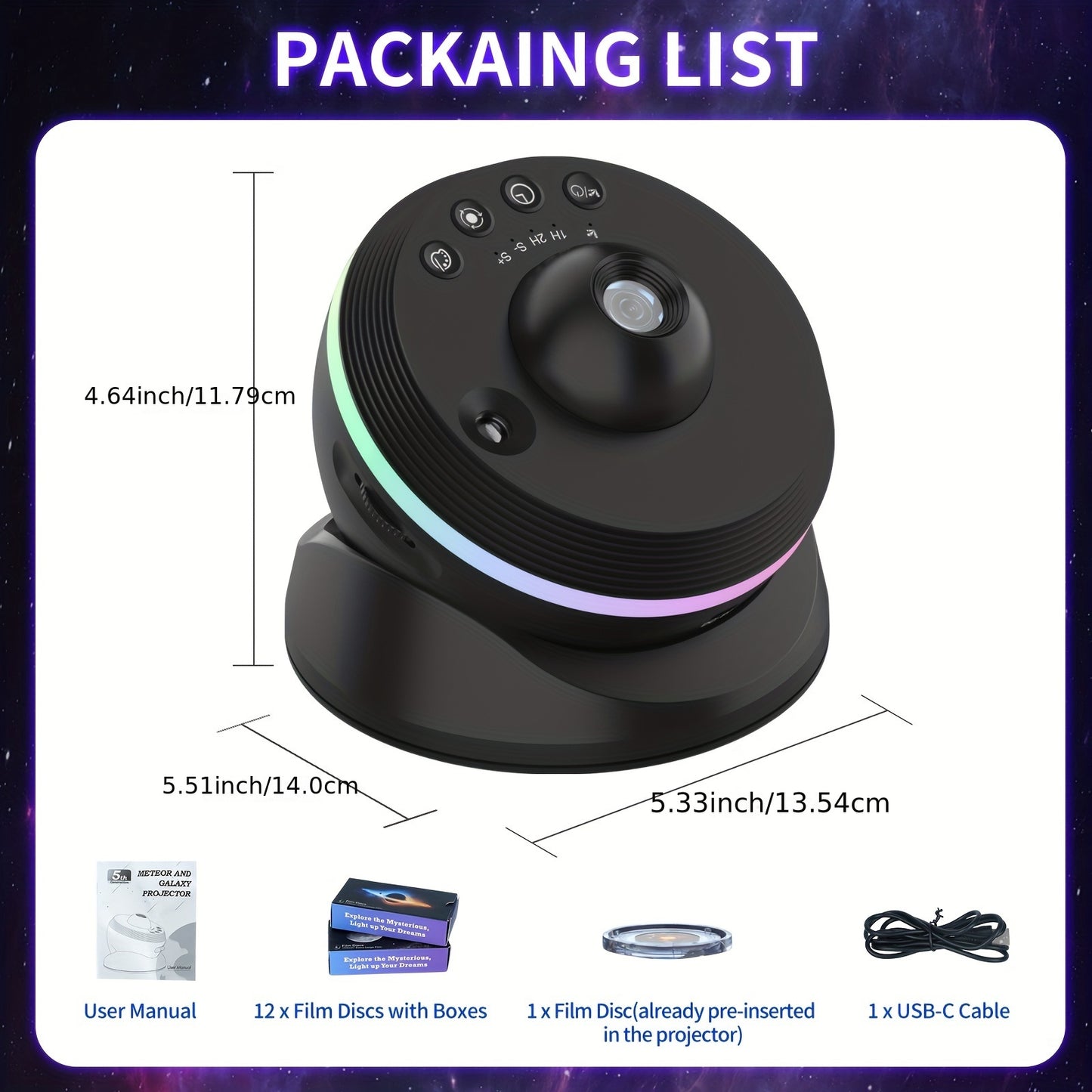 Galaxy Star Projector 13-in-1 with Meteor Shower Effect – 4K HD 360° Rotating Planetarium Night Light for Bedroom Home Theater Gaming Room & Living Room Ceiling Decor, Canada
