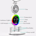 LED Desk Lamp for Study with LED Light, Built-in Fan, Time & Date Display, Temperature Display, Pen Holder Organizer, Touch Control, USB Powered (none rechargable) Multifunction Reading Lamp, Adjustable Brightness Eye-Care Table Lamp