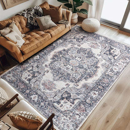 JINCHAN 8x10 Washable Vintage Floral Area Rug – Boho Retro Thin Accent Carpet for Living Room, Bedroom, Kitchen & Farmhouse, Multiple Colours | ShopVora CA