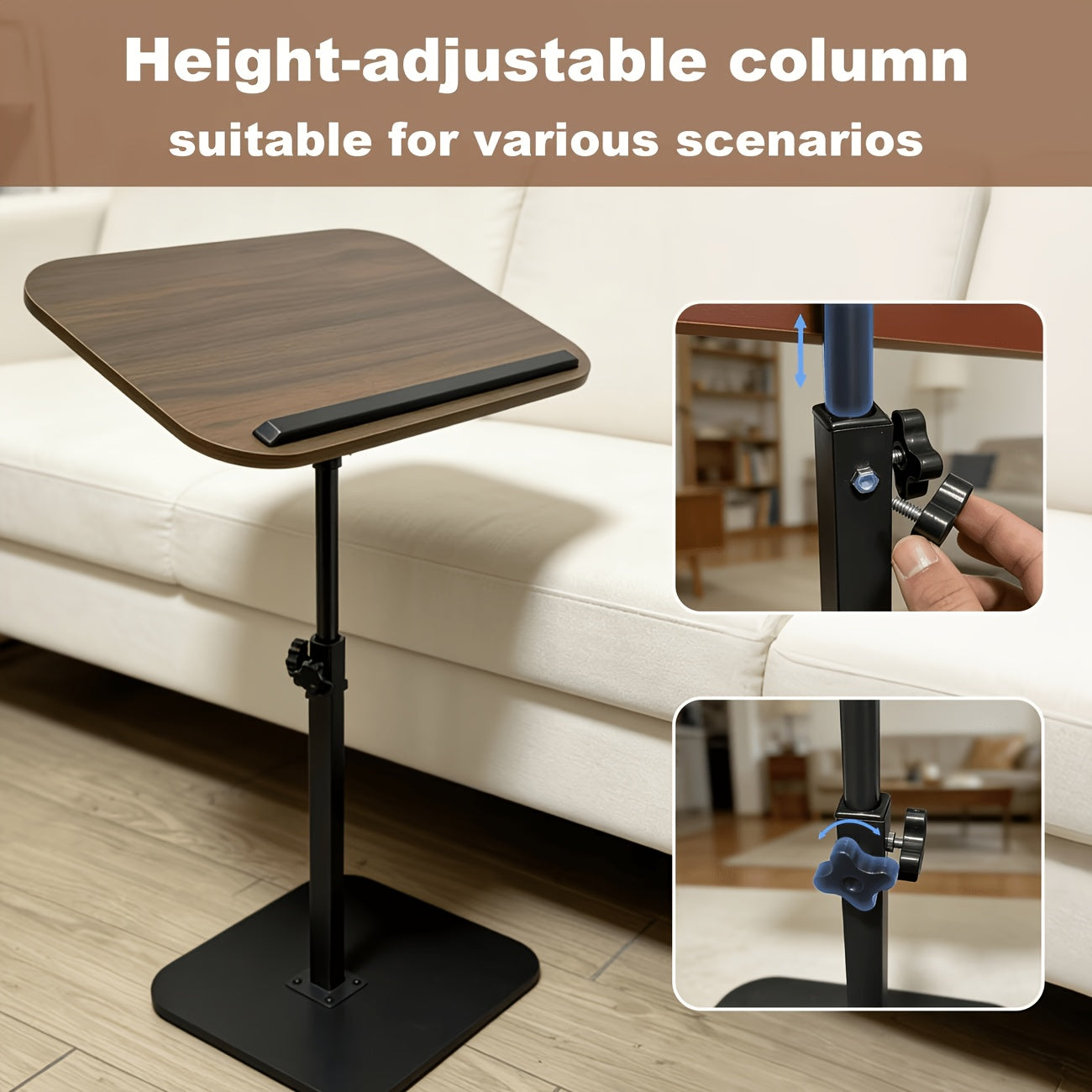 C-Shaped Side Table Adjustable Height, Metal Frame Wooden Top Sofa End Table, Mobile Laptop Desk for Living Room Bedroom Bedside, Multi-Functional Coffee Table Tray for Home Office RV – Modern Lift Table