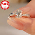 Elegant Moissanite 925 Sterling Silver Ring, Suitable for Daily And Gift Occasions, Valentine'S Day Jewelry, Hollowed Twisted Four-Claw Circular Engagement Ring